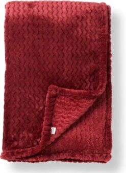 Dutch Decor - MARA - Plaid 150x200 Cm - Merlot - Rood - Effen - Zigzag Patroon - Sfeervol - Superzacht - Deken
