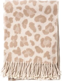 Dutch Decor - JOLIE - Plaid 140x180 Cm - Pumice Stone - Beige - Panter Dessin - Franjes - Deken